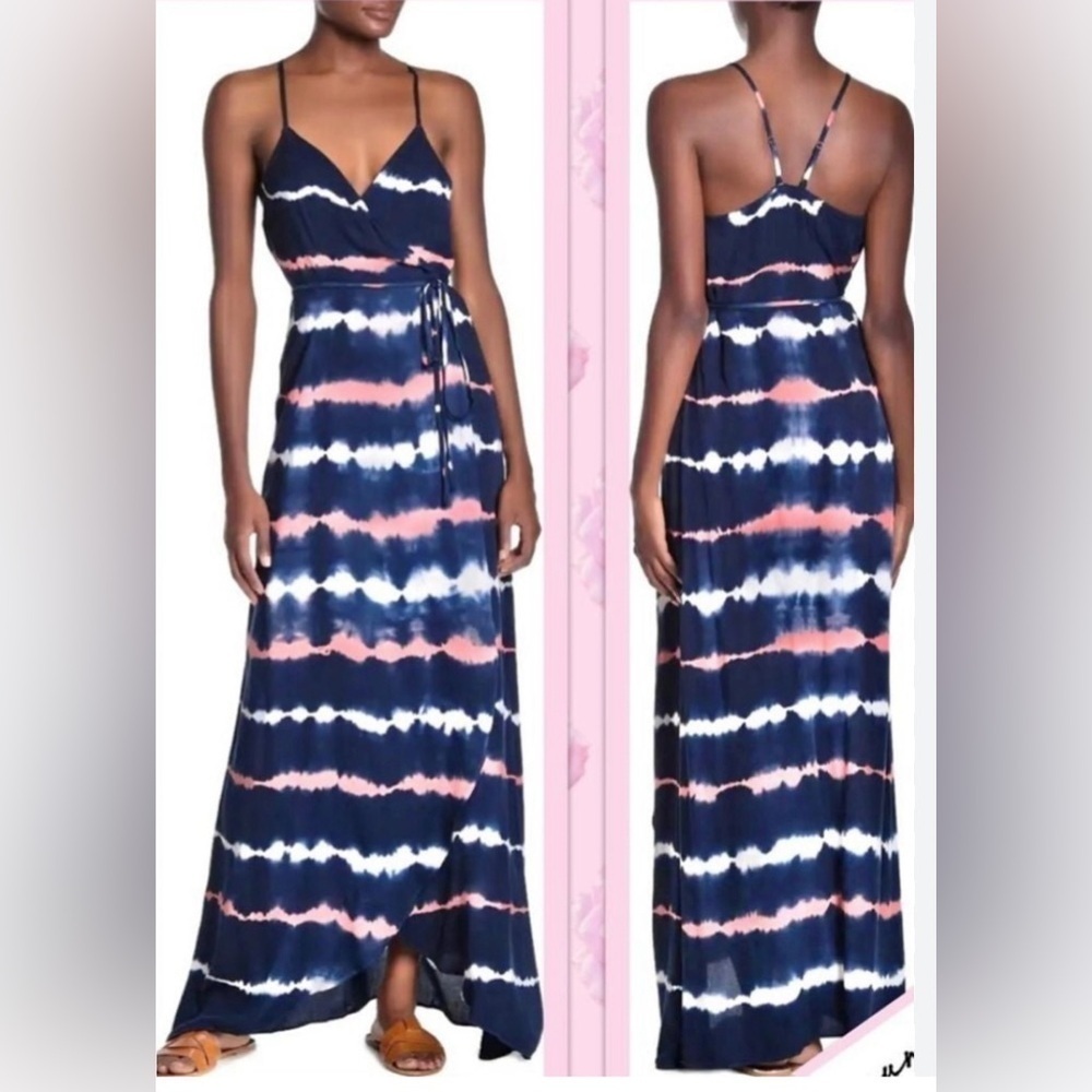 YOUNG FABULOUS & BROKE Sz M True Wrap Tie Dye Spaghetti Strap Maxi Dress
